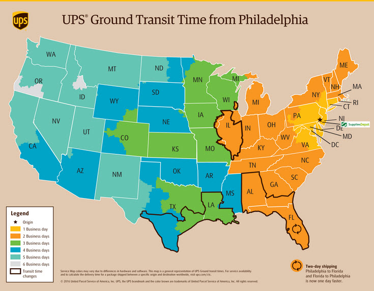 PressFittings UPS shipping map
